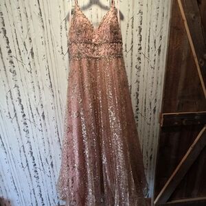 Elegant Pink Sequin Prom Dress